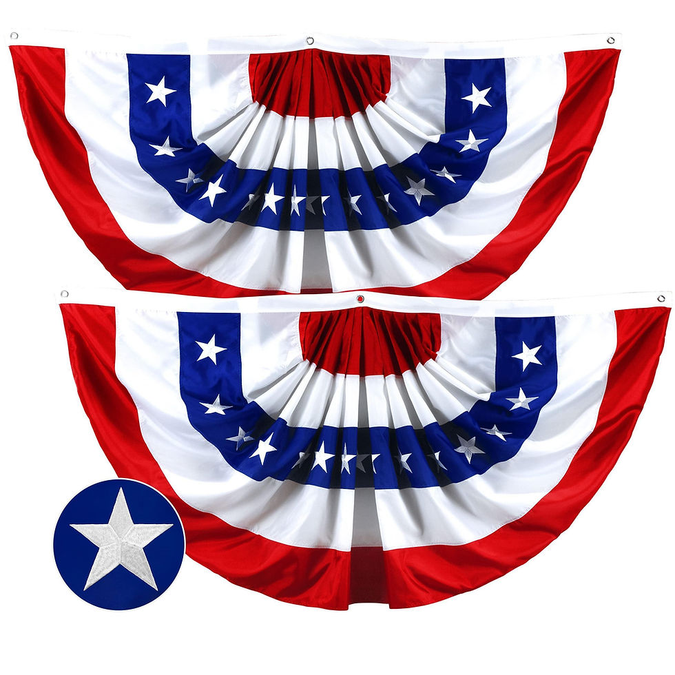 Two-pack of pleated USA fan flags with embroidered stars.