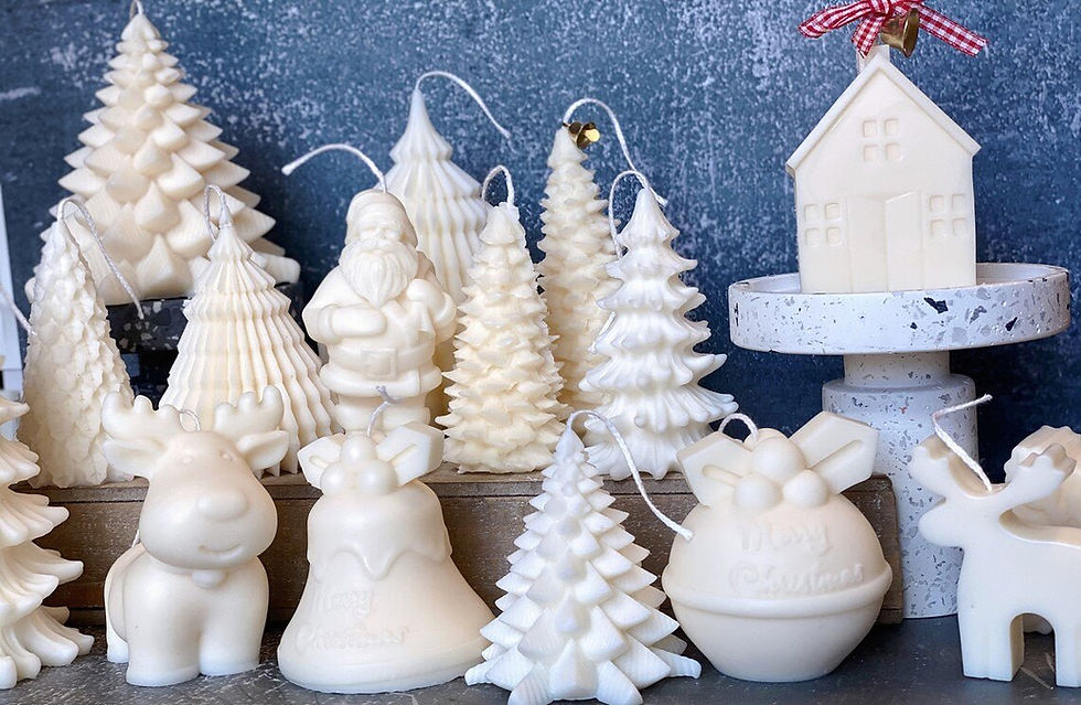 Christmas cottage candles and holiday decor shapes
