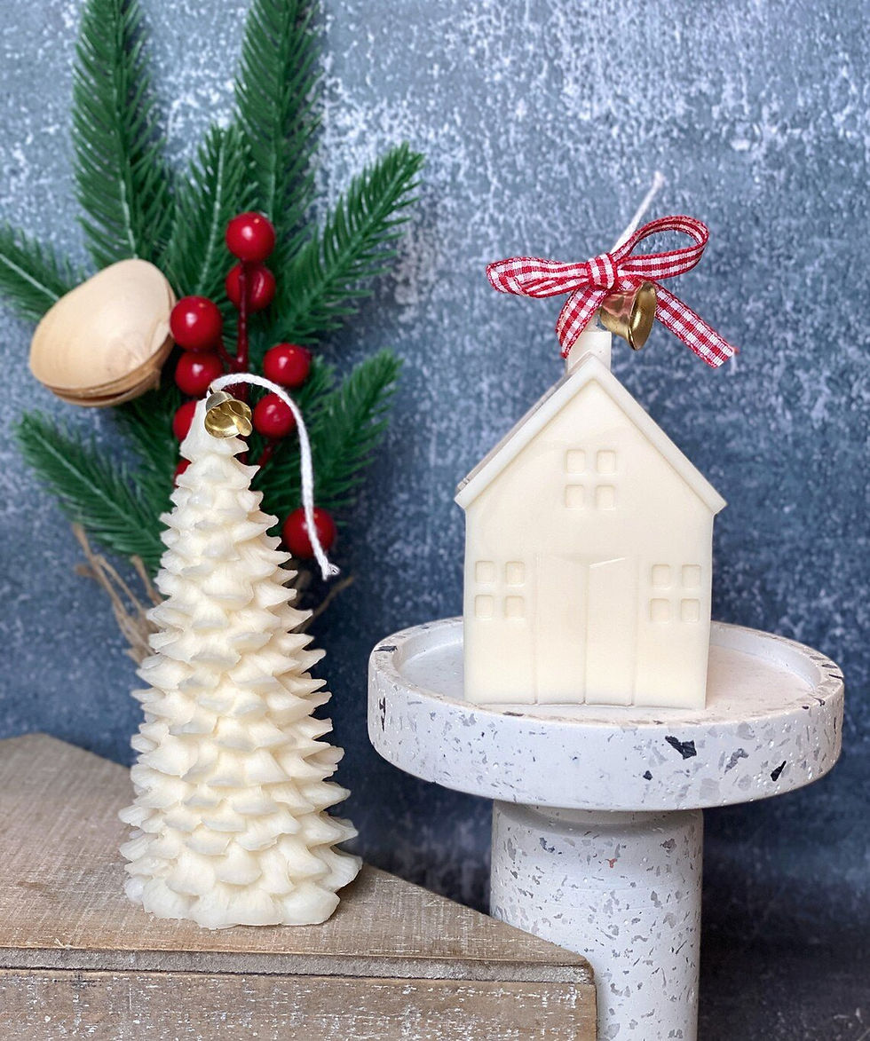 Christmas cottage and tree candles holiday decor