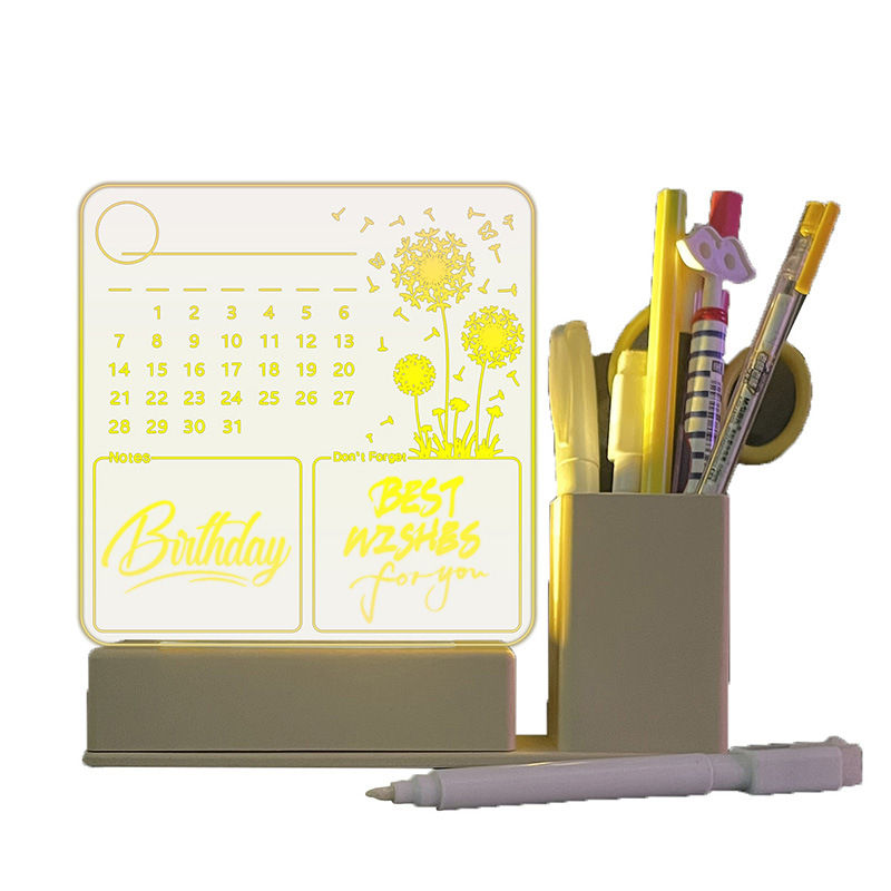 Acrylic calendar memo board with LED light and pen holder