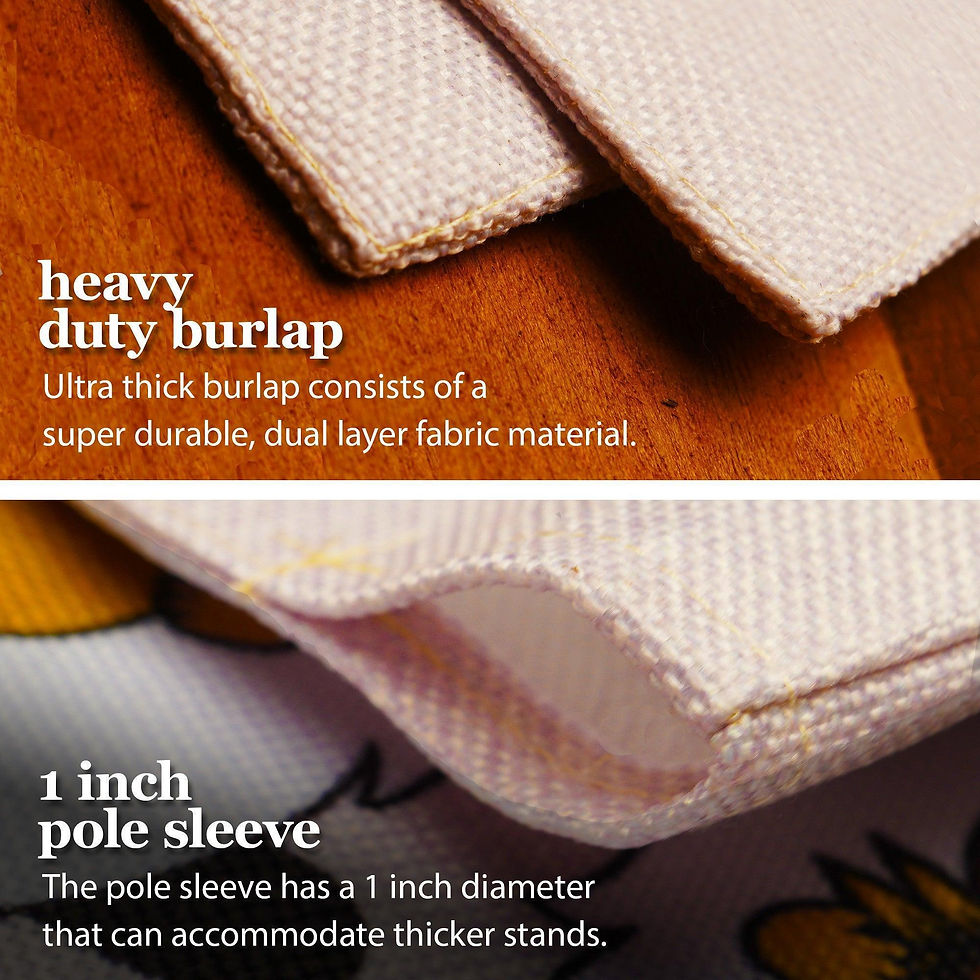 Heavy duty burlap fabric and 1 inch pole sleeve detail