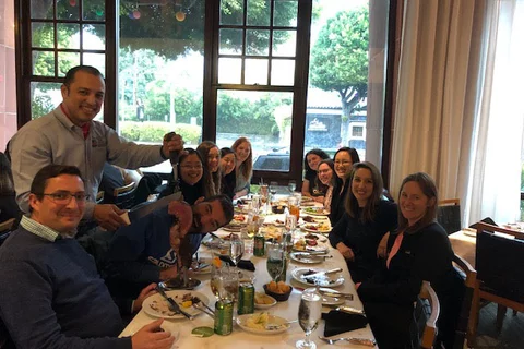 Lab members enjoying a group dinner at Fogo de Chao Brazilian BBQ.