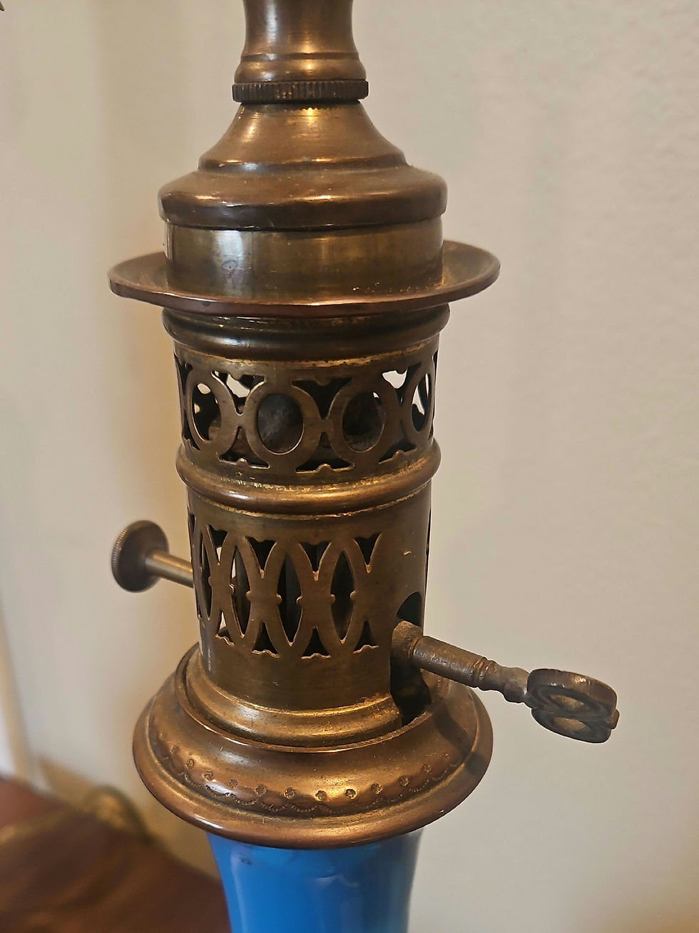 Thumbnail: Antique Blue Opaline Glass Table Lamps