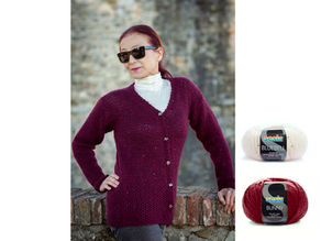 アルパカ混ウールとスパンコールの糸で素敵なカーデガンいかがですか