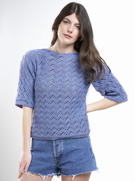 かぎ針で編むサマーニット　Jasmin  シルクコットンに上品なラメ入りの素敵な糸で　簡単に編めます。　