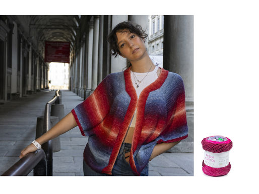 2玉でカーデガンができます。Poema Cotton