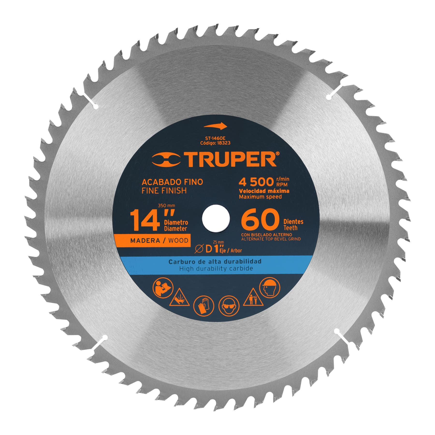 Disco de sierra 14" para madera, 60 dientes y centro de 1" Truper ST-1460E