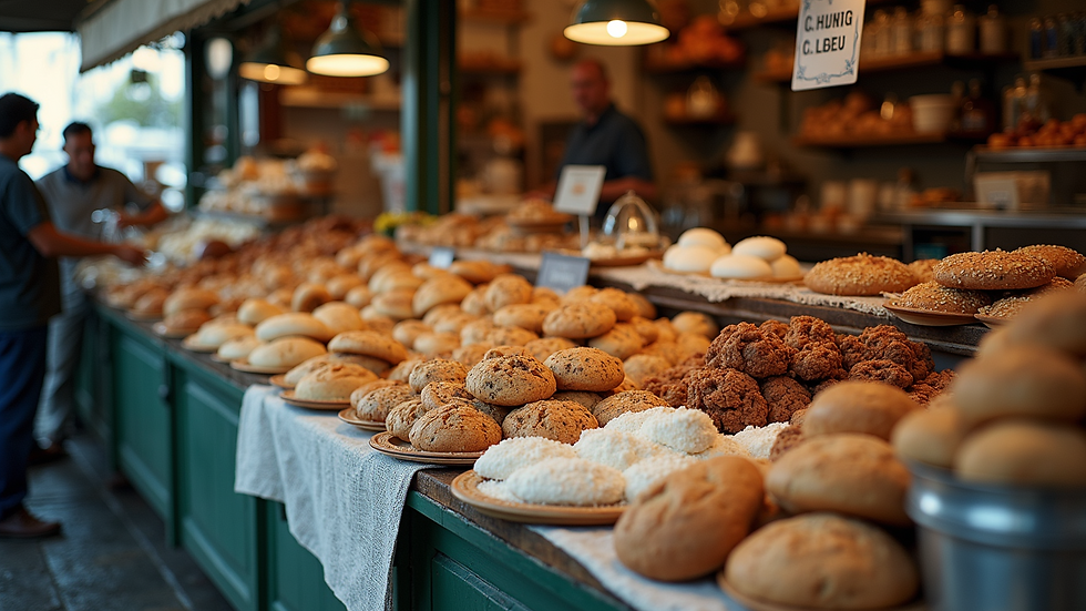 High angle view of a local market stall selling baking ingredients