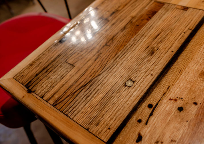 wood bar top red bar stool edmond oklahoma modern whimsy interiors