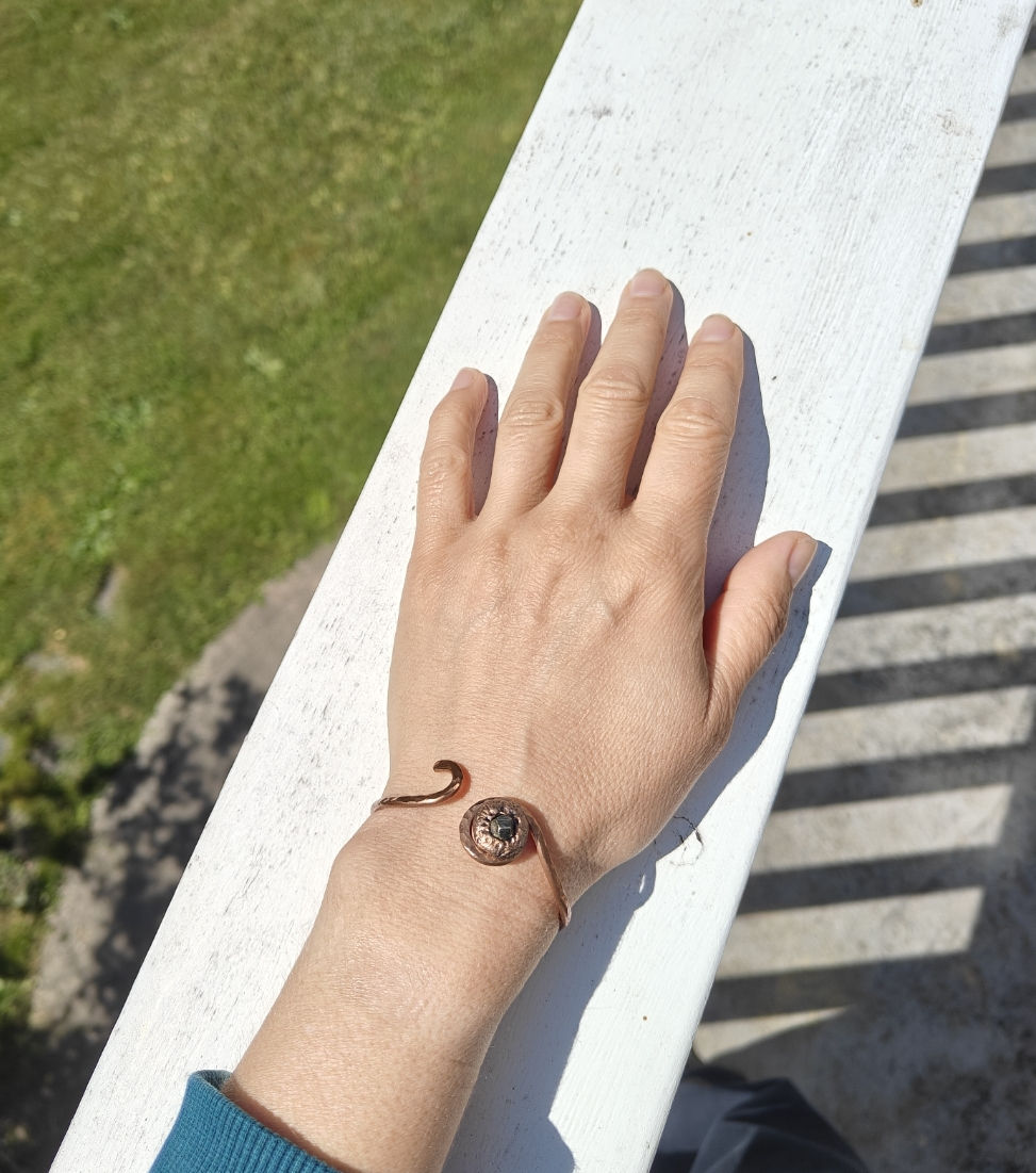 Thumbnail: Adjustable Pure Copper Bracelet, Healing, Energy infused, Handmade, Pyrite