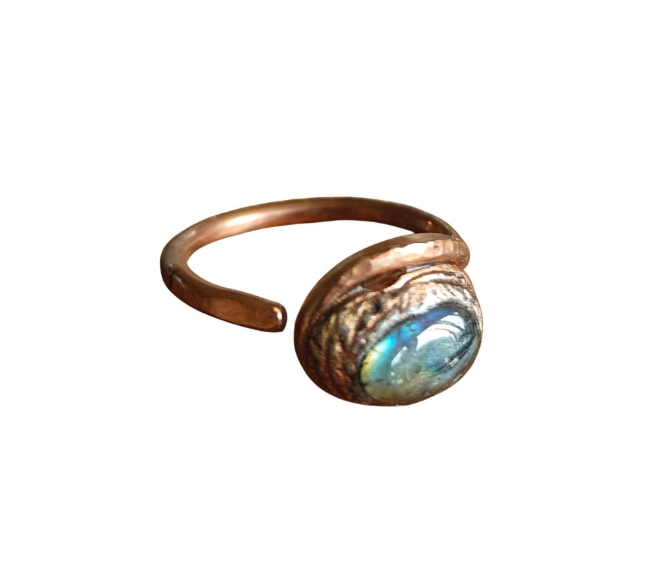Handmade Copper & Labradorite Ring,  Size 8.5, Energy Jewellery, Adjustable