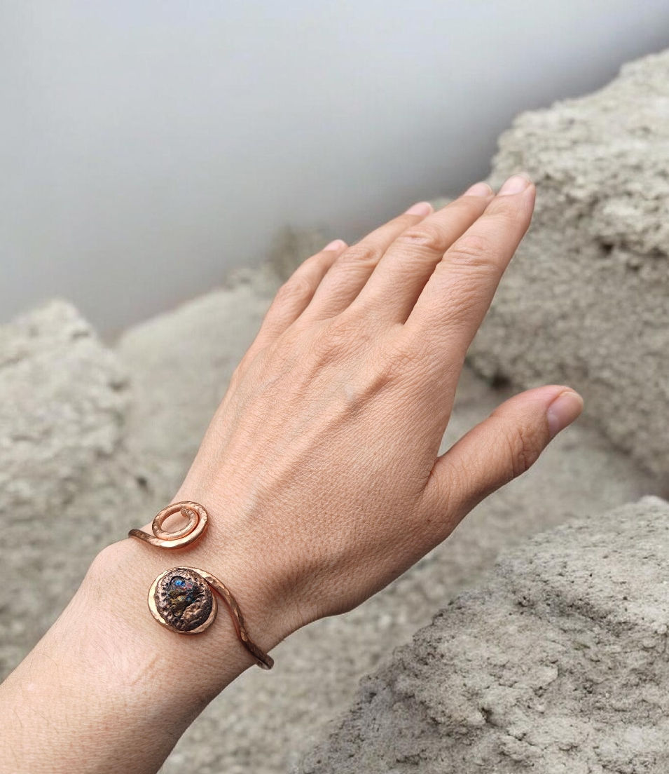 Thumbnail: Adjustable Pure Copper Bracelet, Healing, Energy infused, Handmade, Colorful Gem