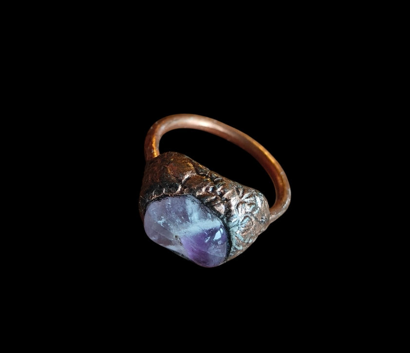 Thumbnail: Handmade Copper & Amethyst Ring – Size 7.5, Healing Jewellery
