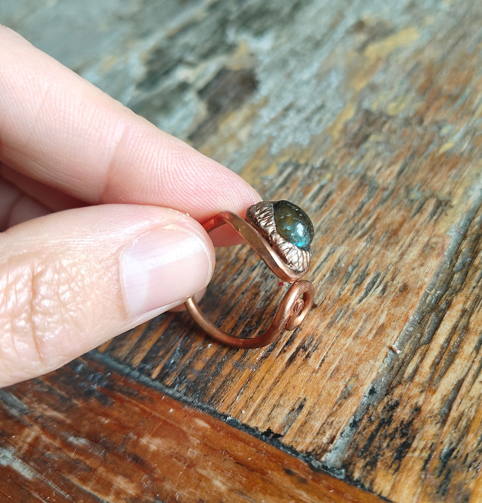Thumbnail: Handmade Copper & Labradorite Ring,  Size 8.5, Energy Jewellery, Adjustable