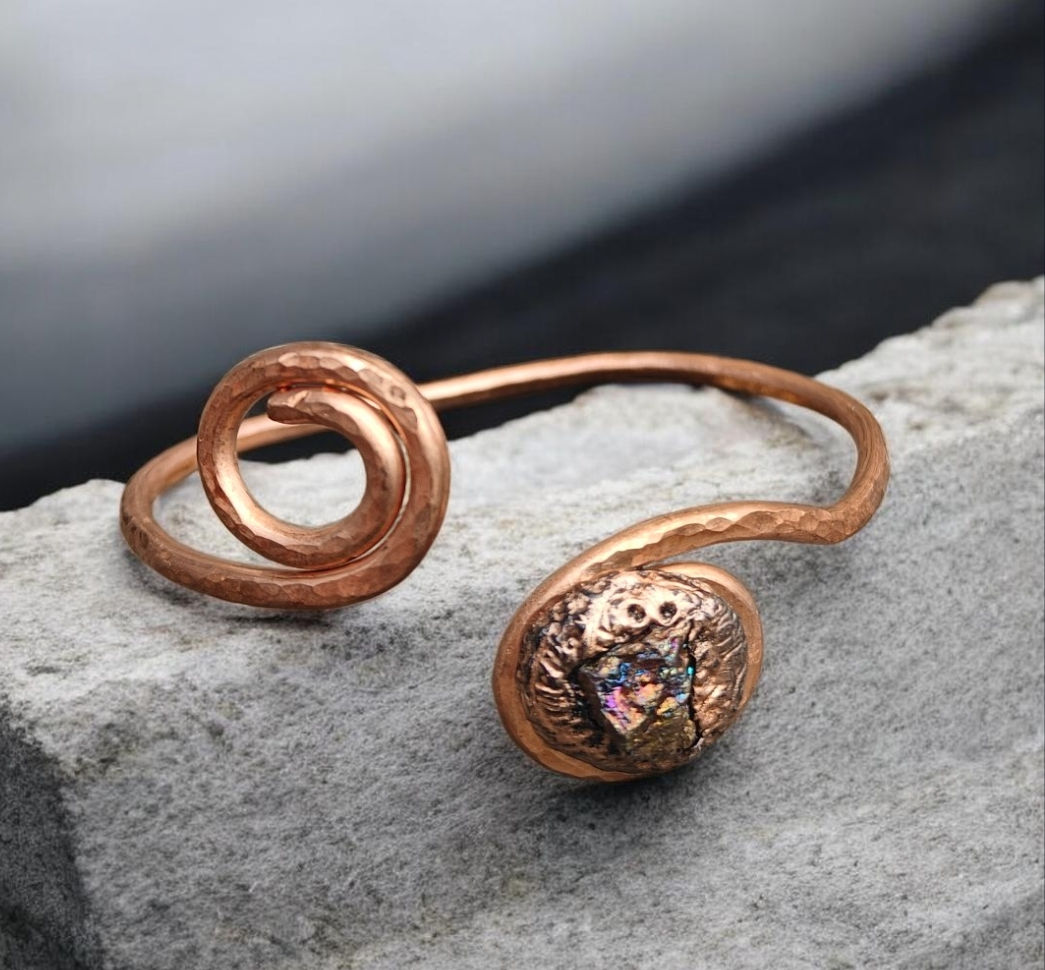 Adjustable Pure Copper Bracelet, Healing, Energy infused, Handmade, Colorful Gem