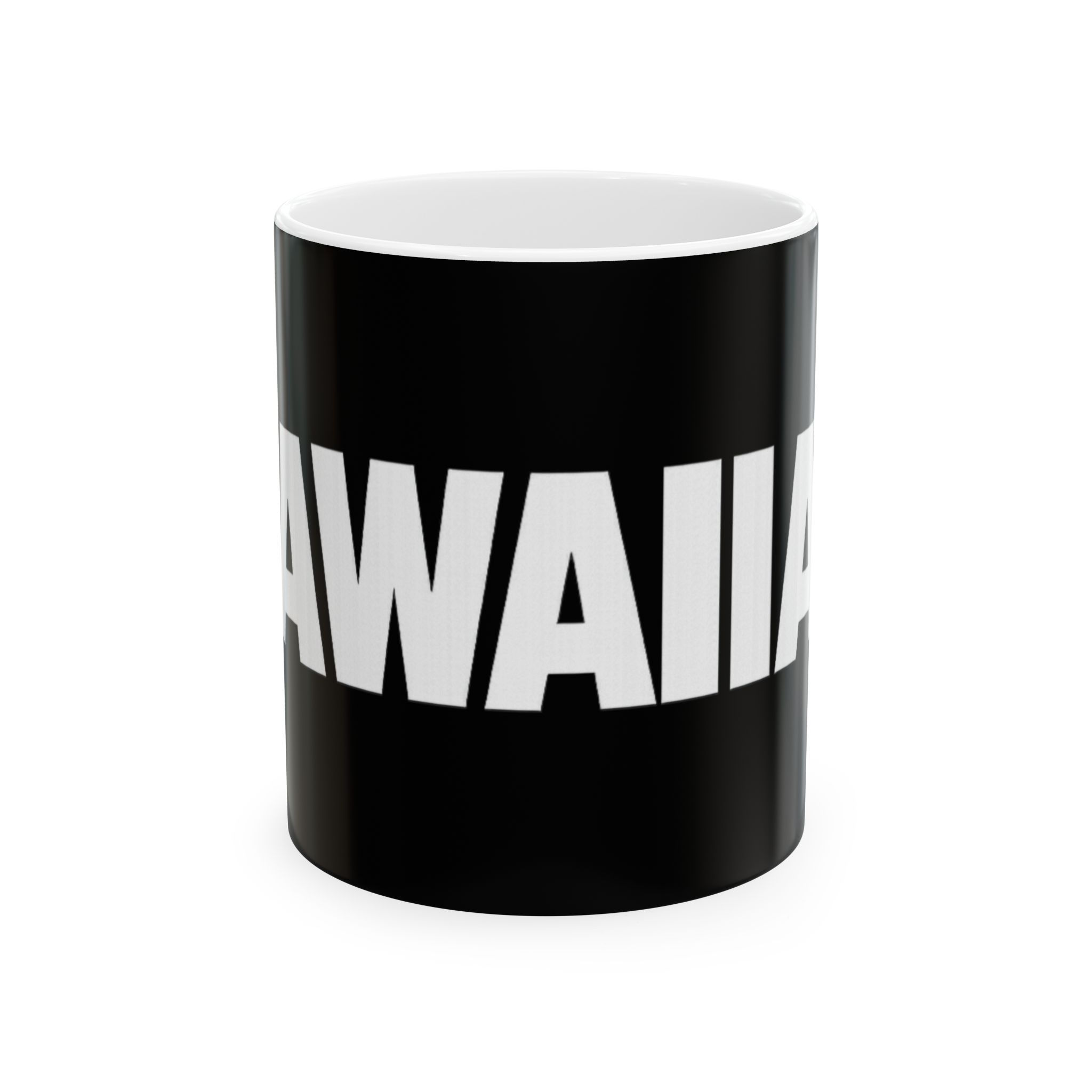 Hawaii Bold Text Ceramic Mug — Black & White Island Coffee Cup (11oz, 15oz)