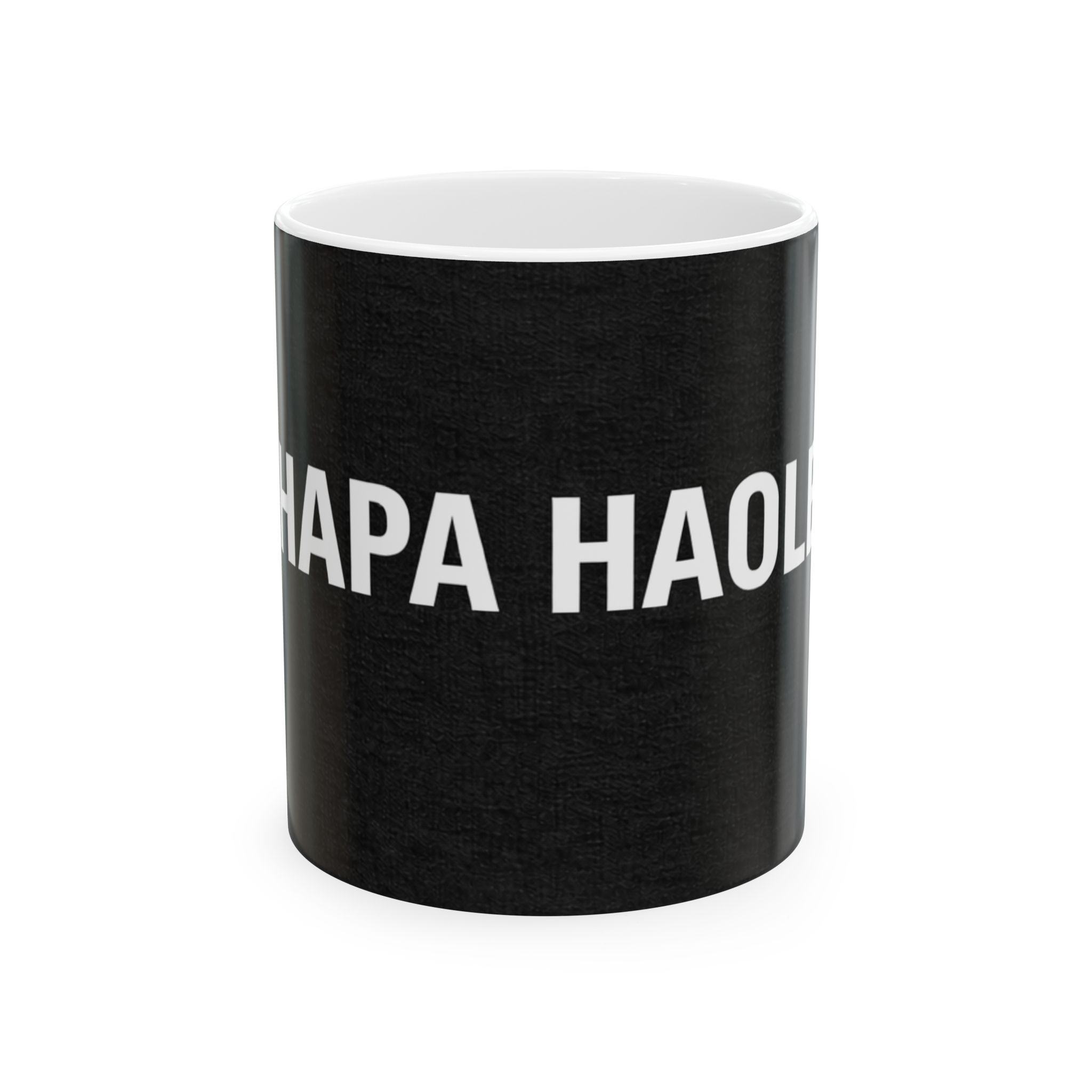 Ceramic Mug — Bold Black "HAPA HAOLE" Phrase Coffee Cup (11oz)