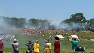 army men and smoke and summer day.