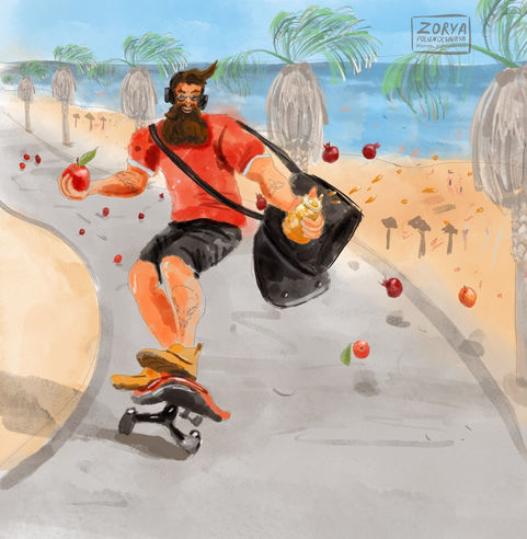 Illustration. "Riding the Wave of Life"