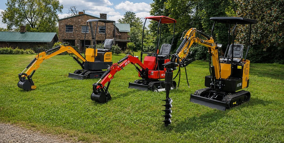 Mini excavator sales and rentals Axton VA on a lawn