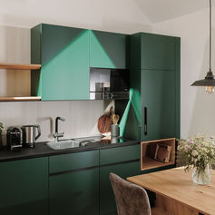 Kleine Einbauküche in grün