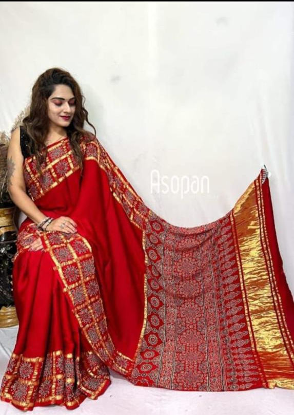 Modal Silk with Ajrakh Print