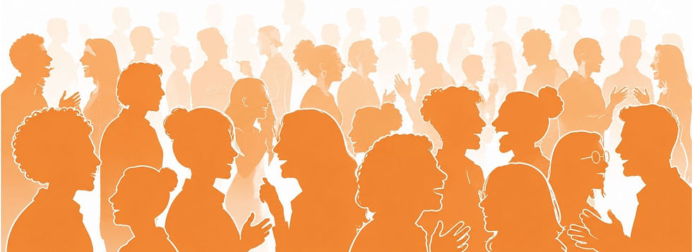 Silhouettes oranges illustrant la cohésion d'équipe en entreprise.