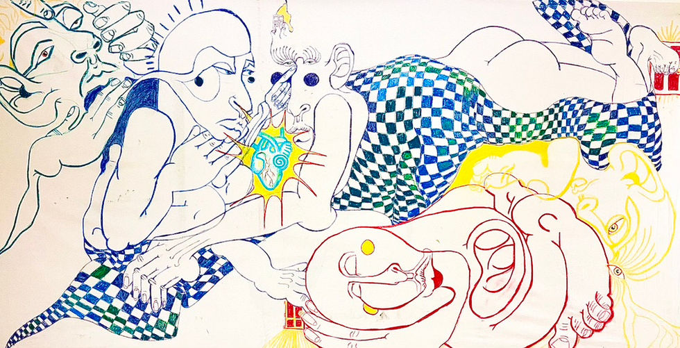 Gay Guernica,
Chalk Pastel on Un-stretched Canvas,
120" x 48,"
2023