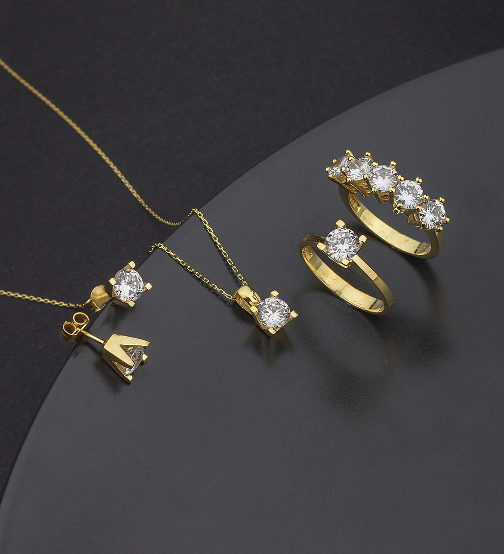 925 Ayar Gümüş Tektaş ve Beştaş Takı Seti