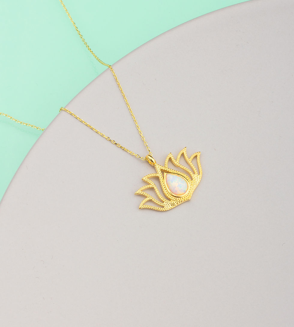 925 Ayar Gümüş Opal Taşlı Lotus Çiçeği Kolye