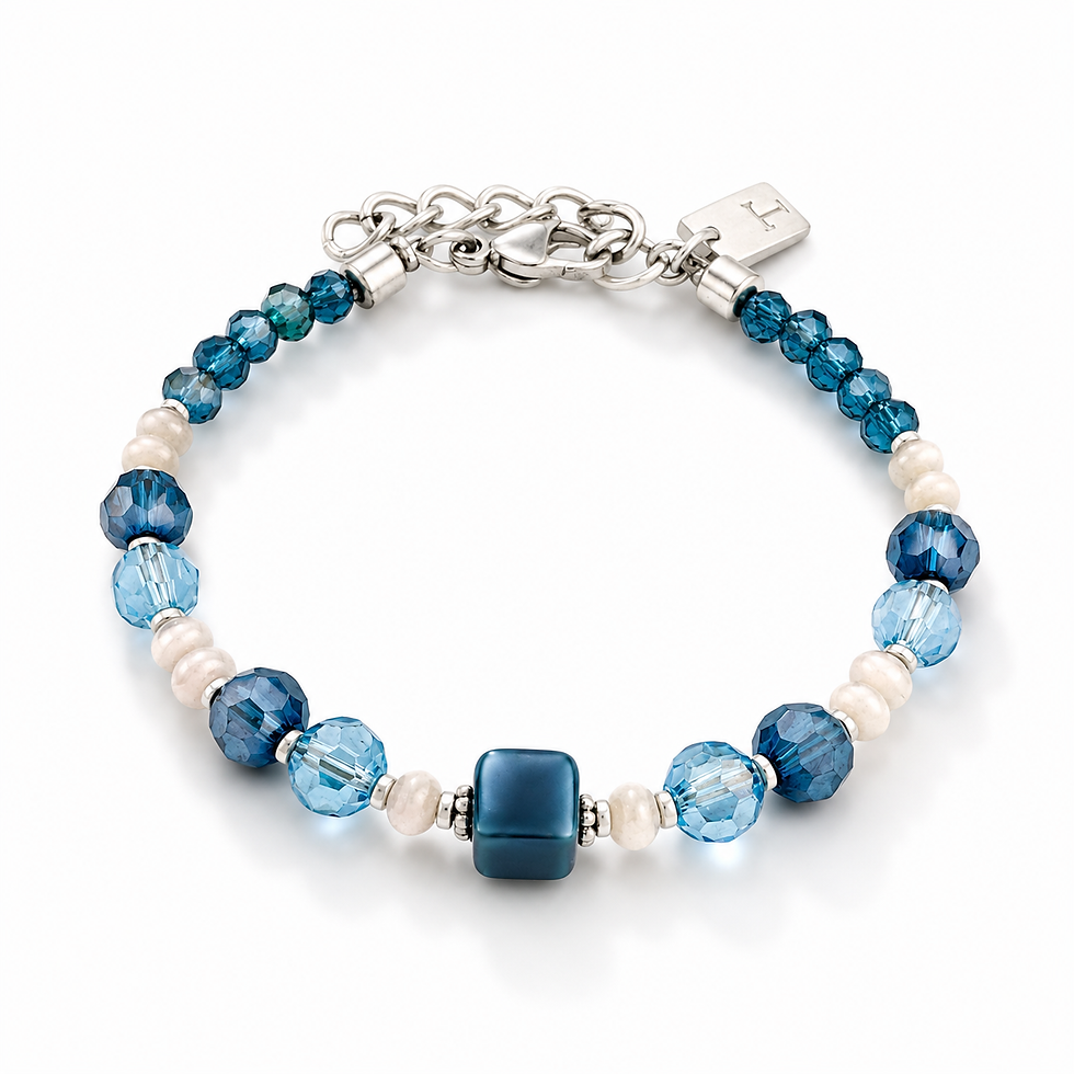Handmade bracelet with blue ceramic and shell , unique design