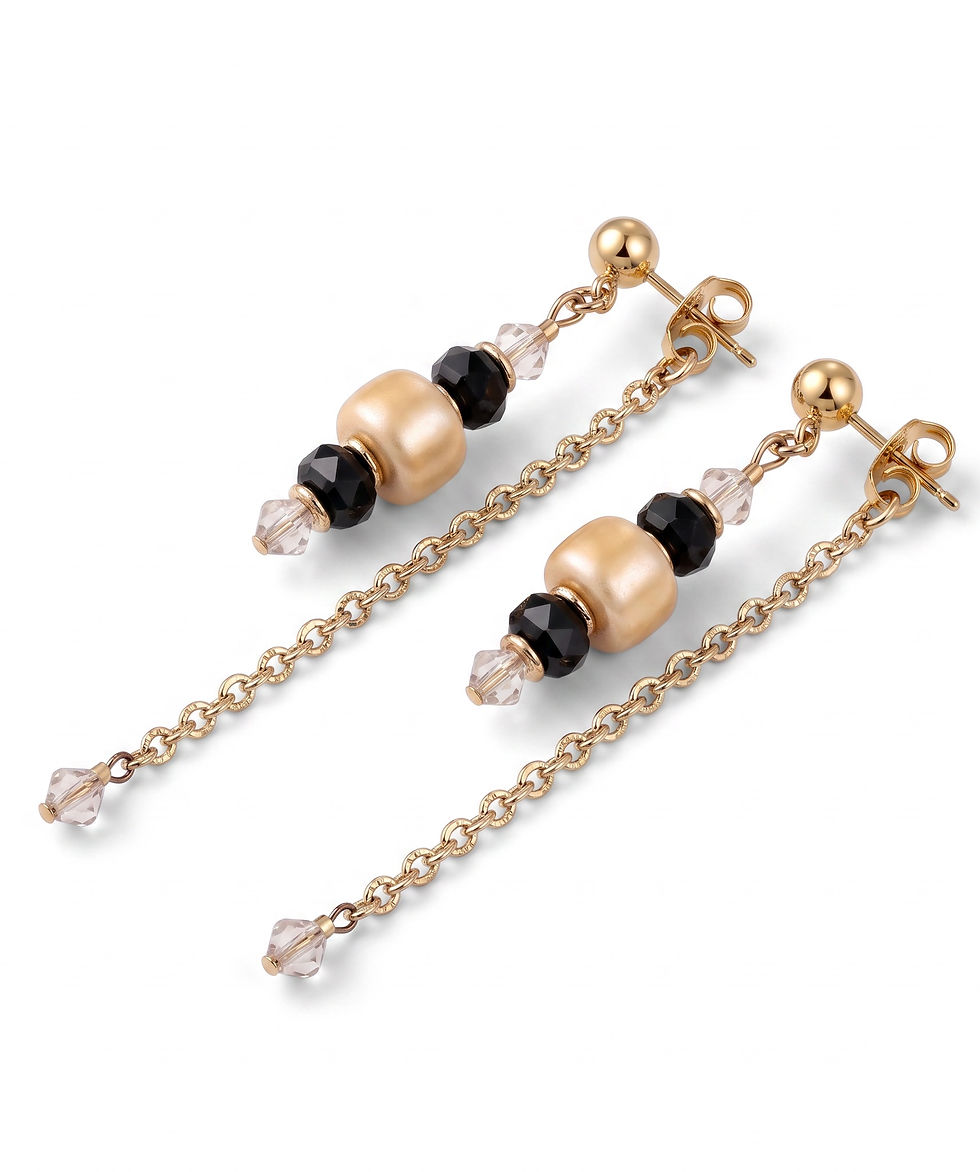 Thumbnail: Oorbel Beige Ceramic & Black Glass
