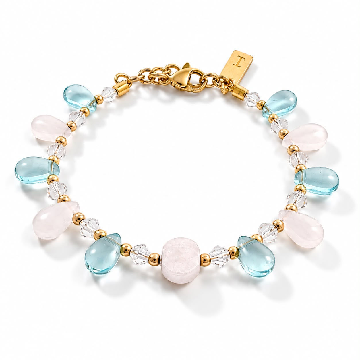 Handgemaakte luxe armband van witte griekse keramiek en blauw met witte druppel glas kralen, luxe armband handgemaakt