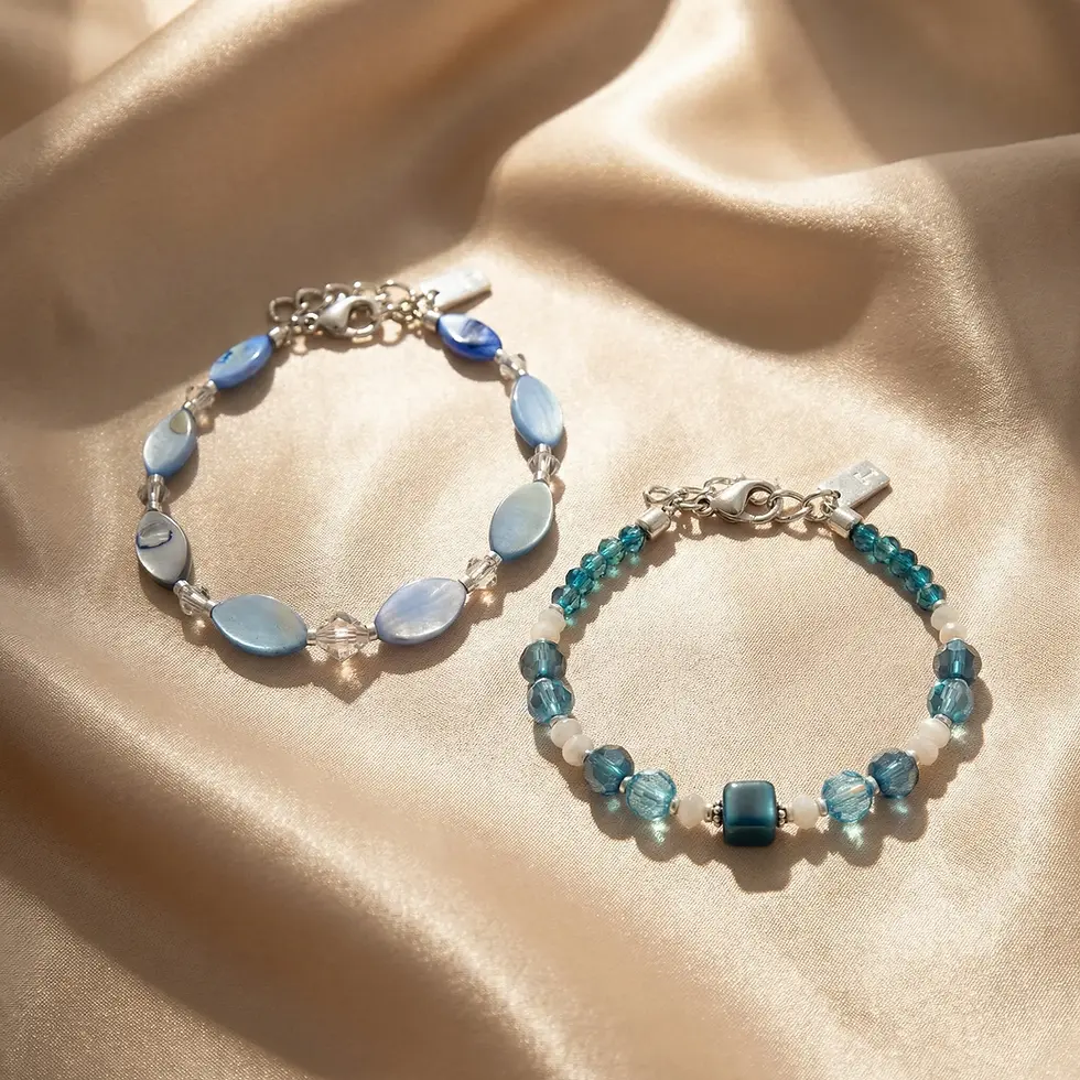 Thumbnail: Groen blauw wit glans armband Coeur de Lion elegant handgemaakt zilver 