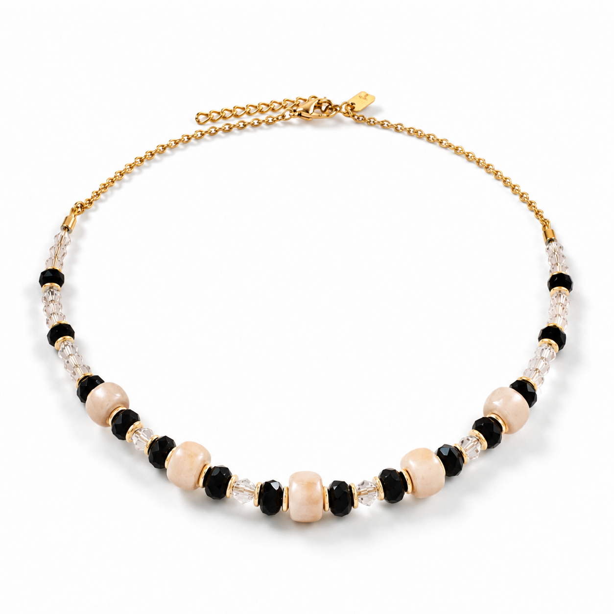 Collier Beige Ceramic & Black Glass