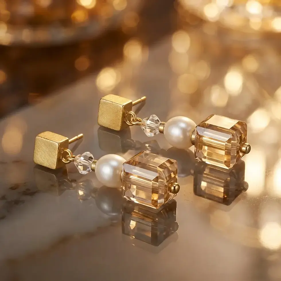 Thumbnail: Oorbel Champagne Glass & Pearls