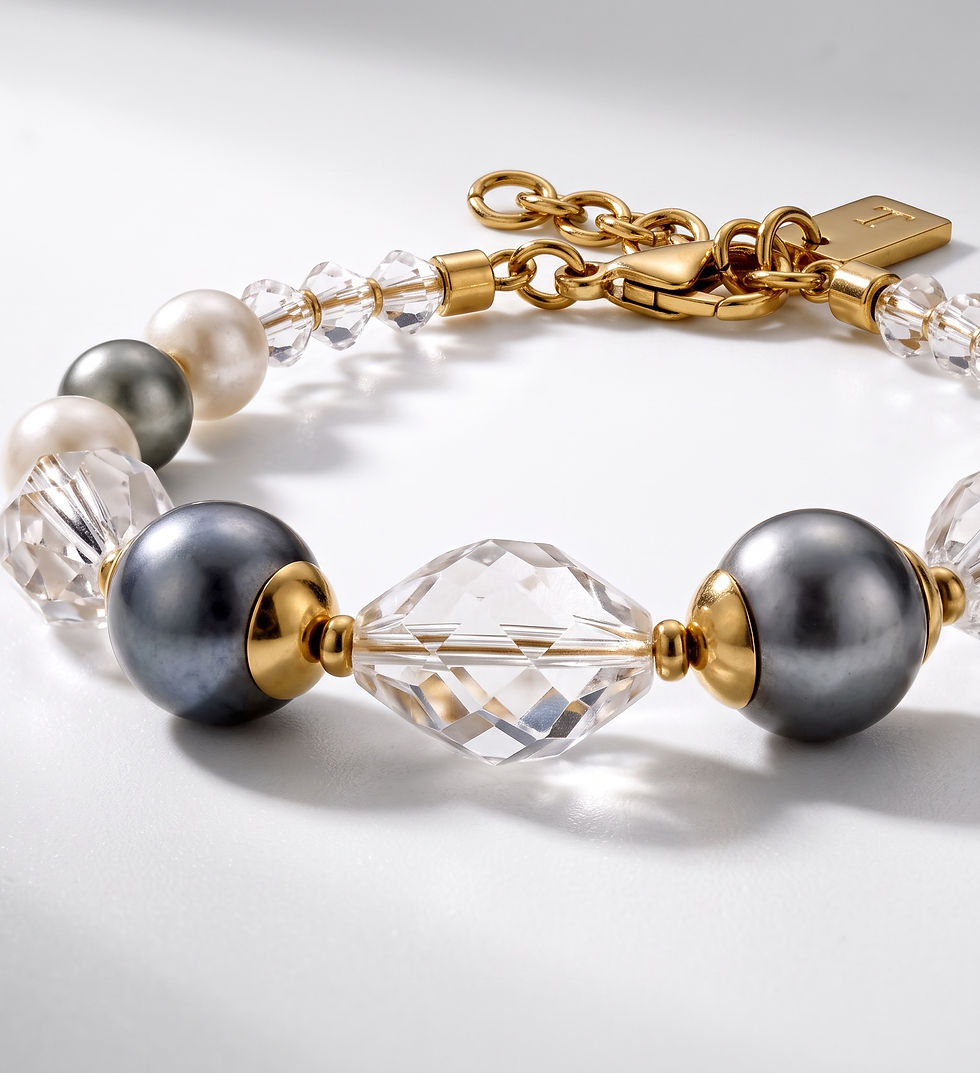 Thumbnail: Bracelet Olive Green Ceramic & Shell Pearls 
