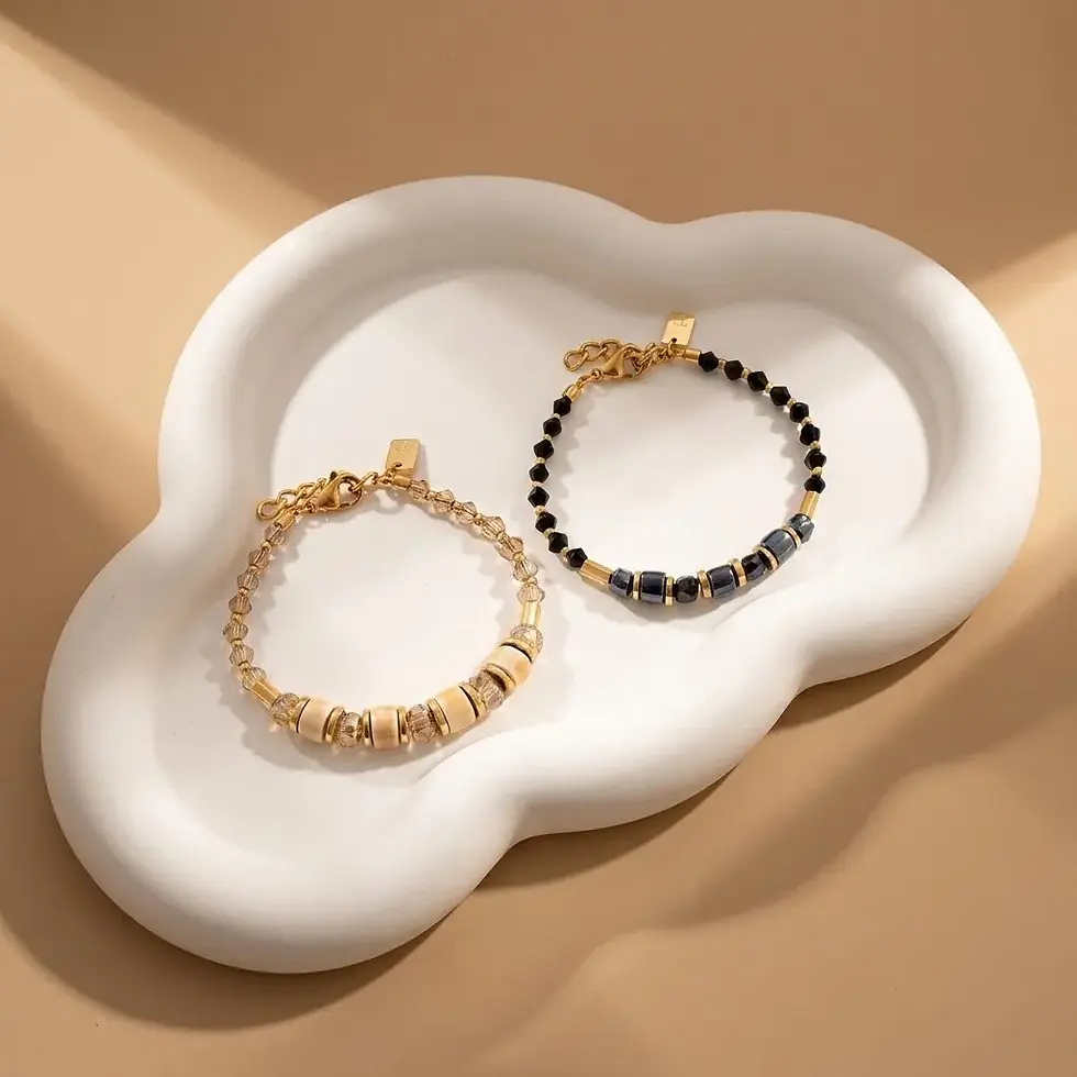 Thumbnail: Beige armband Lott Gioelli goud zilver duurzaam verkleurd niet bijzonder design jewelry 