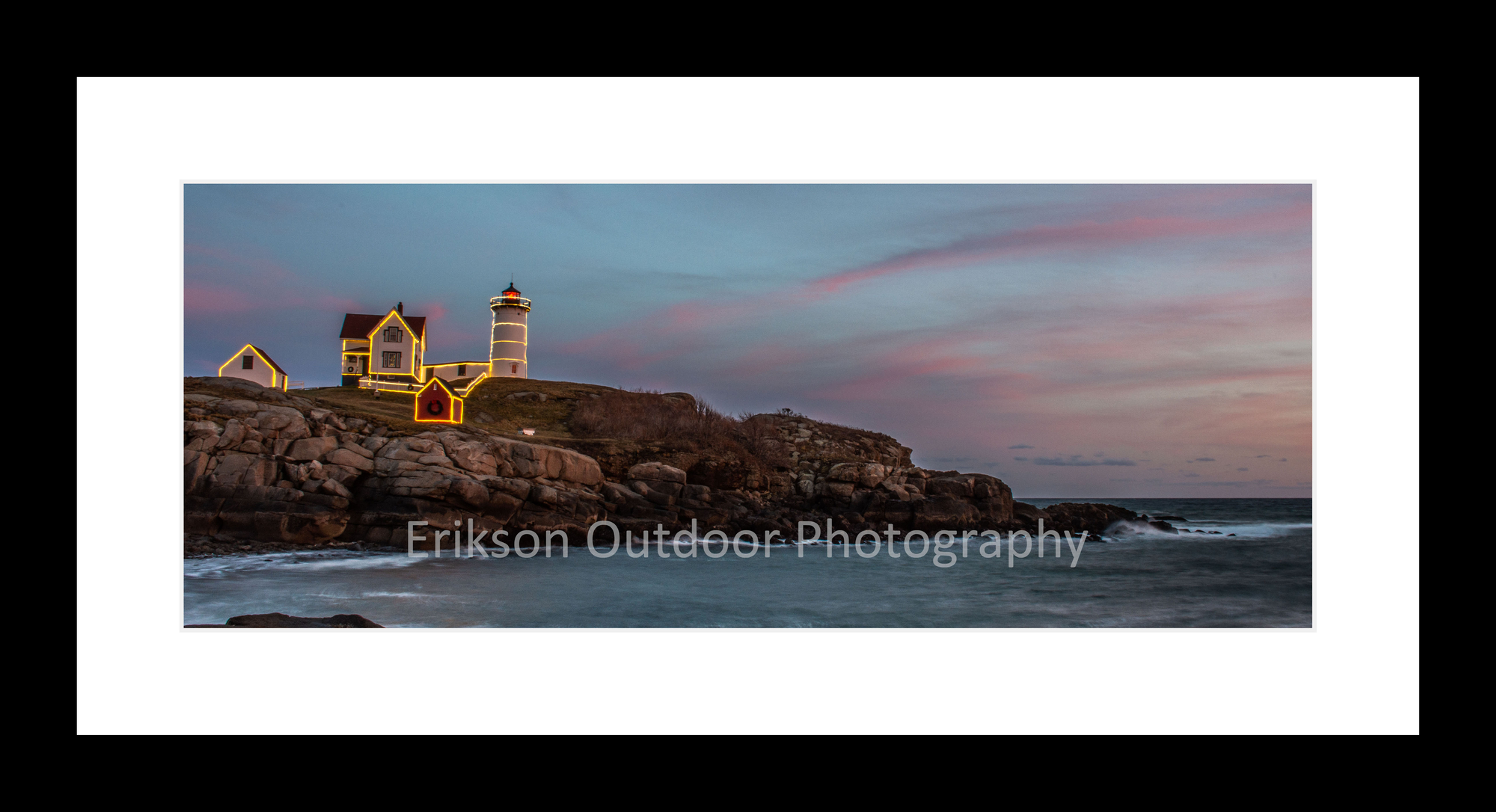 Nubble Lighthouse at Christmas, Framed Print