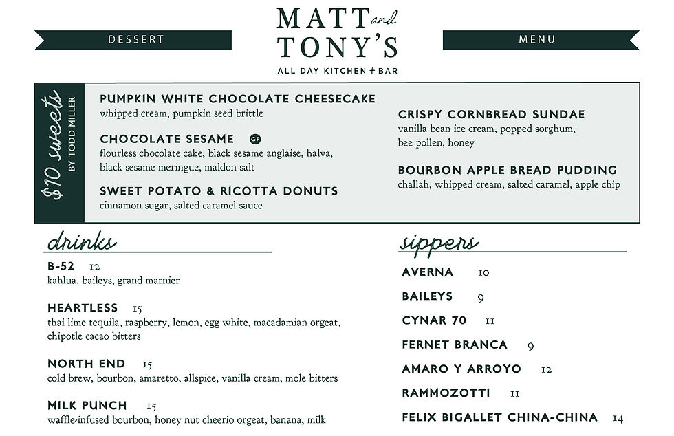 Menu | Matt & Tony's