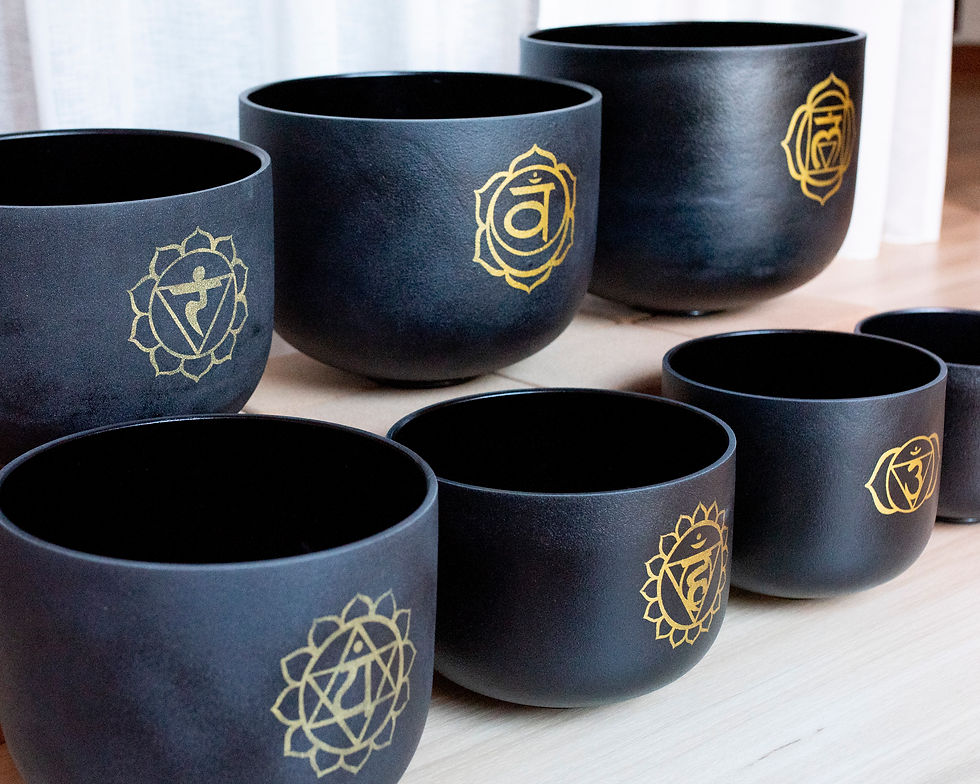 Thumbnail: 8-14" Black with Gold Chakras 99.99% Quartz Crystal Bowls