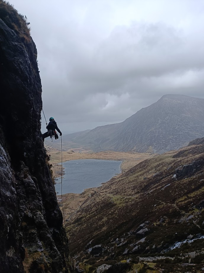 Bessie on the very soggy descent from the waterfalls, following her and Adam's ascent of Charity
