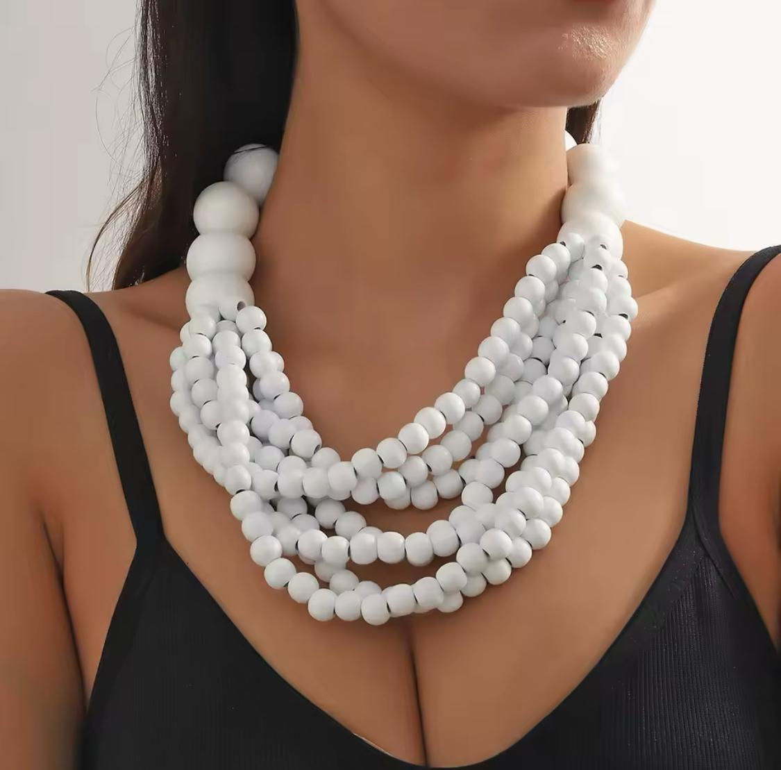 White Chalk Bead Cascade Necklace
