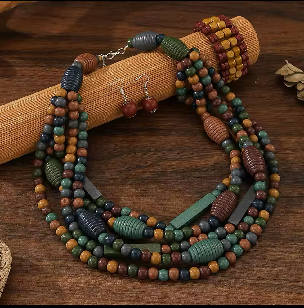 Earthy Elegance Wooden Beaded Necklace, Bracelet & Earrings Set