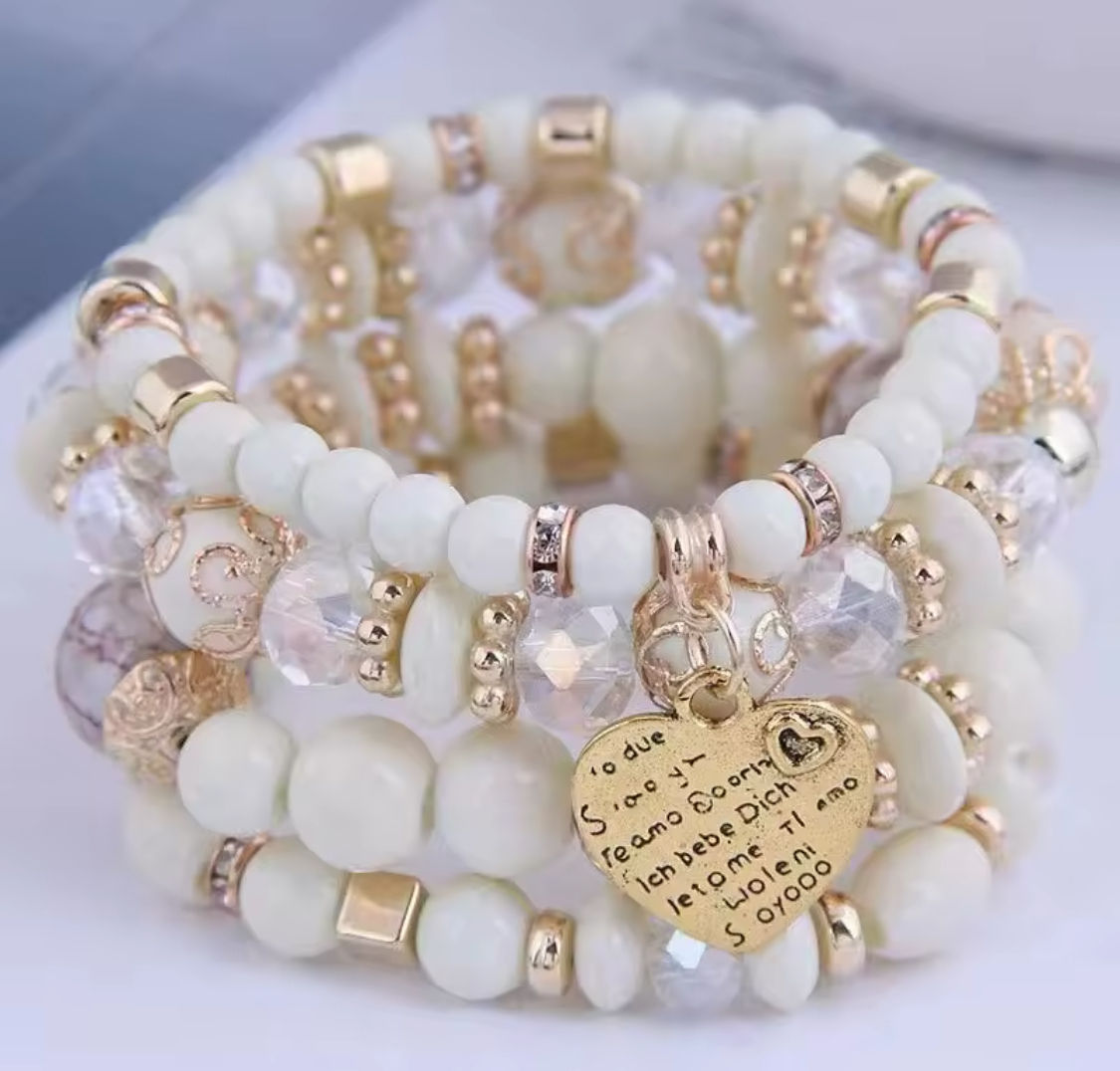 Elegant White & Gold Boho Stretchable Wrap Bracelet