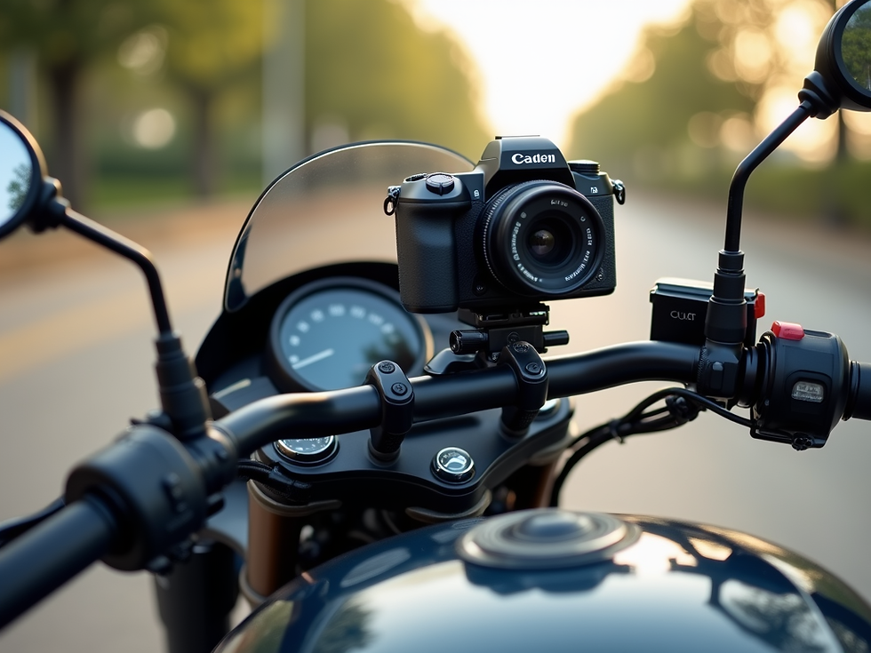 Close-up view of a motorcycle dashboard with speedometer and indicators