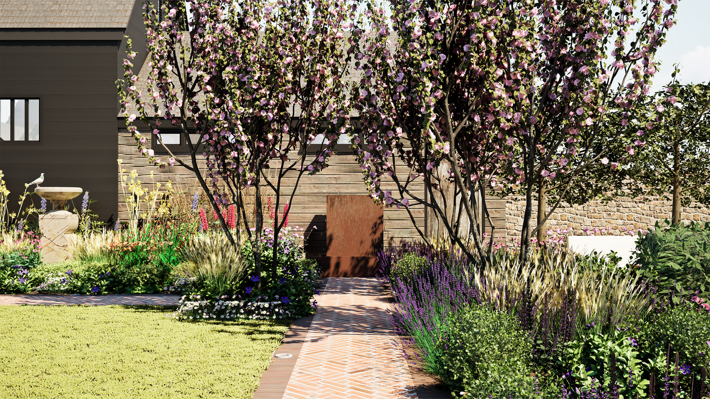 Arts & Crafts–inspired courtyard garden.