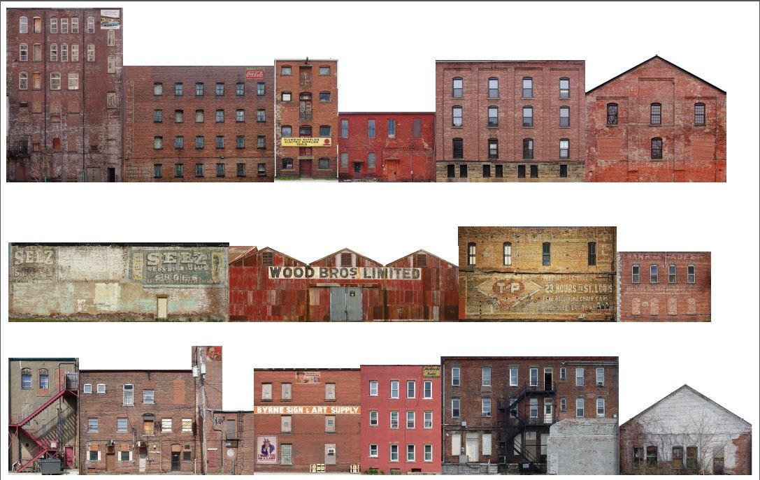 #401 HO scale Commercial Backs 17 buildings 9 feet of buildings