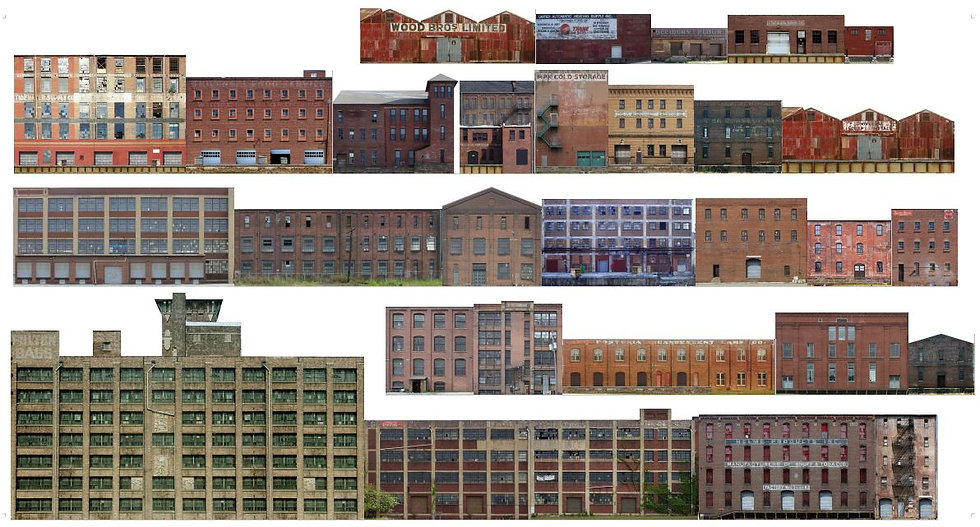 501 N scale Industrial Buildings. 30 buildings flats