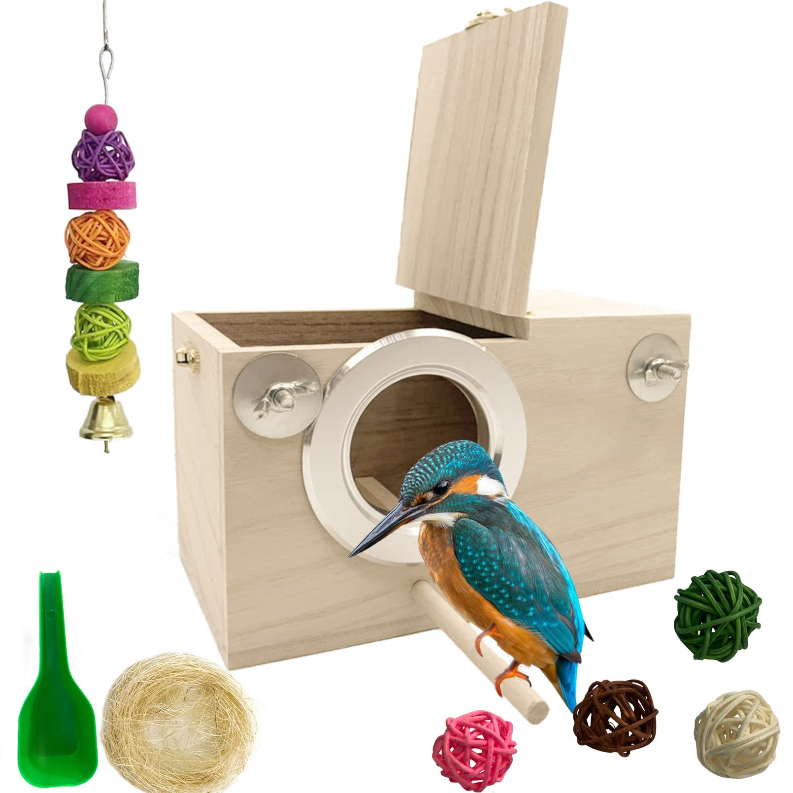 MUYG Parakeet Breeding Box Birds Natural Wooden House for birds